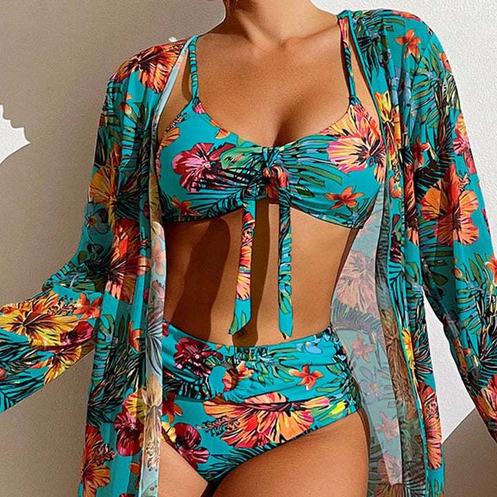EM | 3-teiliger geblümter Bikini mit Cover-up
