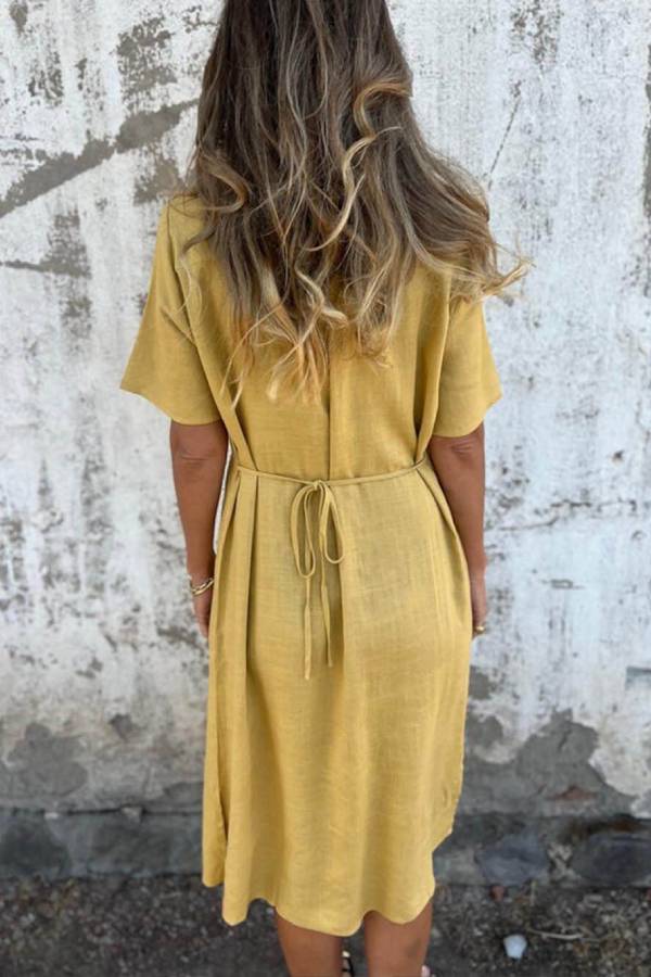 MW | Bohemian Print Leinen Lose Midi-Kleid