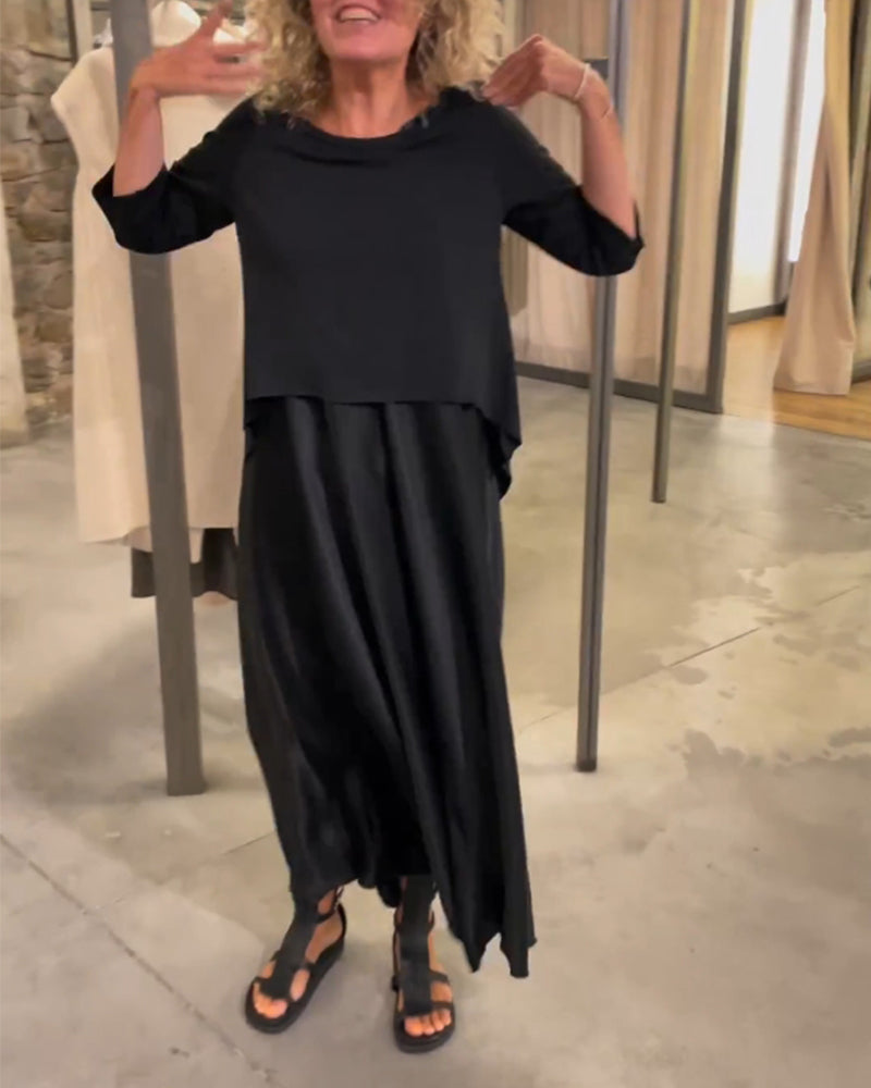 MW | Zweiteiliges Set mit trägerlosem Kleid und einfarbigem Oberteil