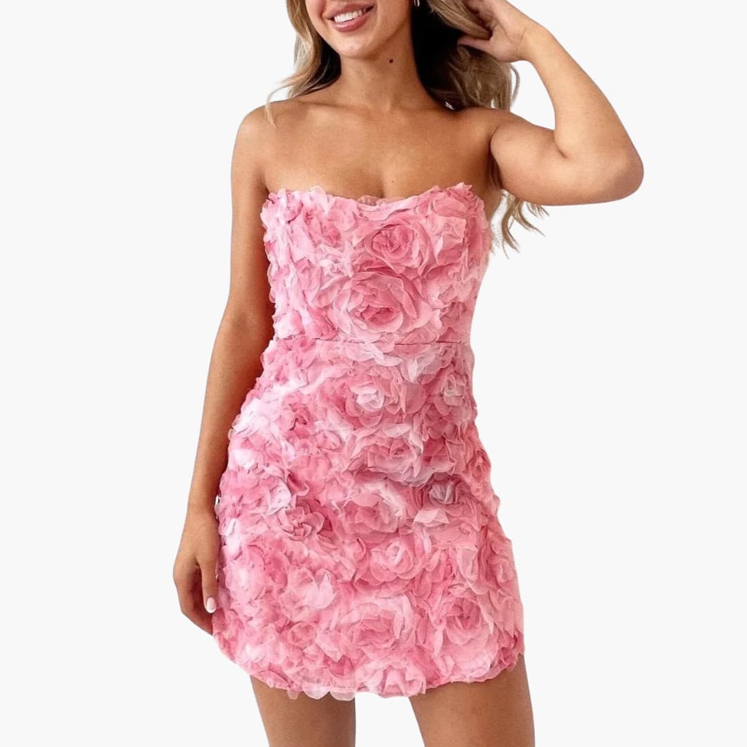MW | Damen trägerloses Minikleid mit floraler Struktur für den Sommer