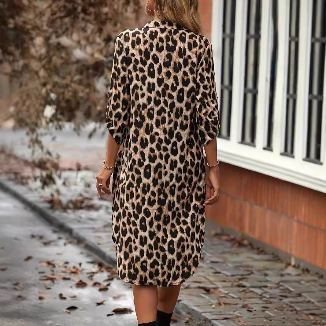 MW | Leopard Print Beach Cover-up V-Ausschnitt Robe Urlaub Bikini Kleid