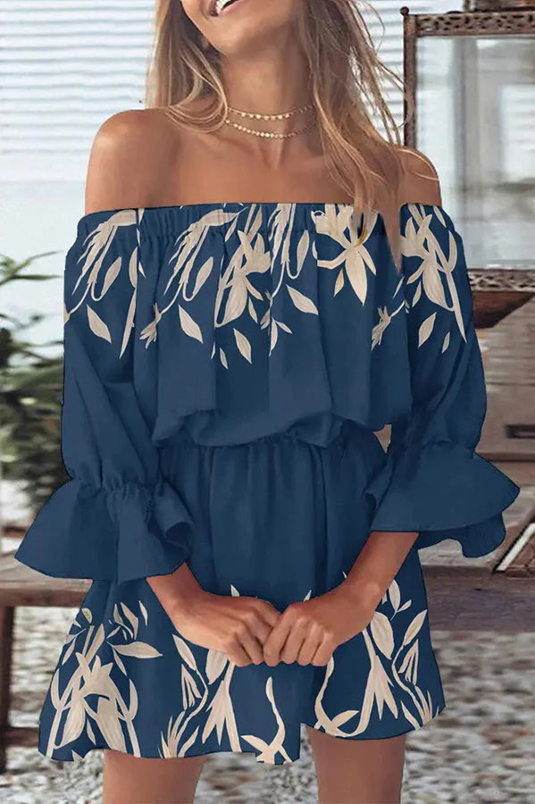 MW | It All Begins with Love Bedrucktes schulterfreies Minikleid
