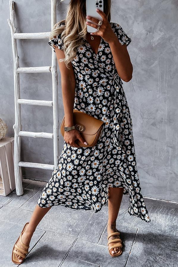 EM | Von dir geliebtes Daisy Blumen Midi Kleid