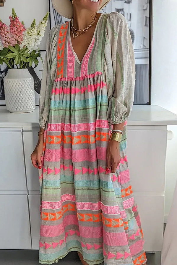 MW | Whisked Away Geometrische Farbe Block gedruckt A-Linie Midi Kleid