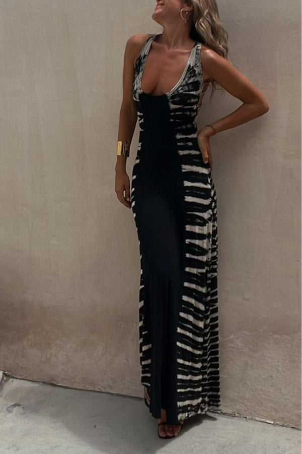 MW | Starry Sky Tie-dye-print Stretch-Rücken Maxikleid
