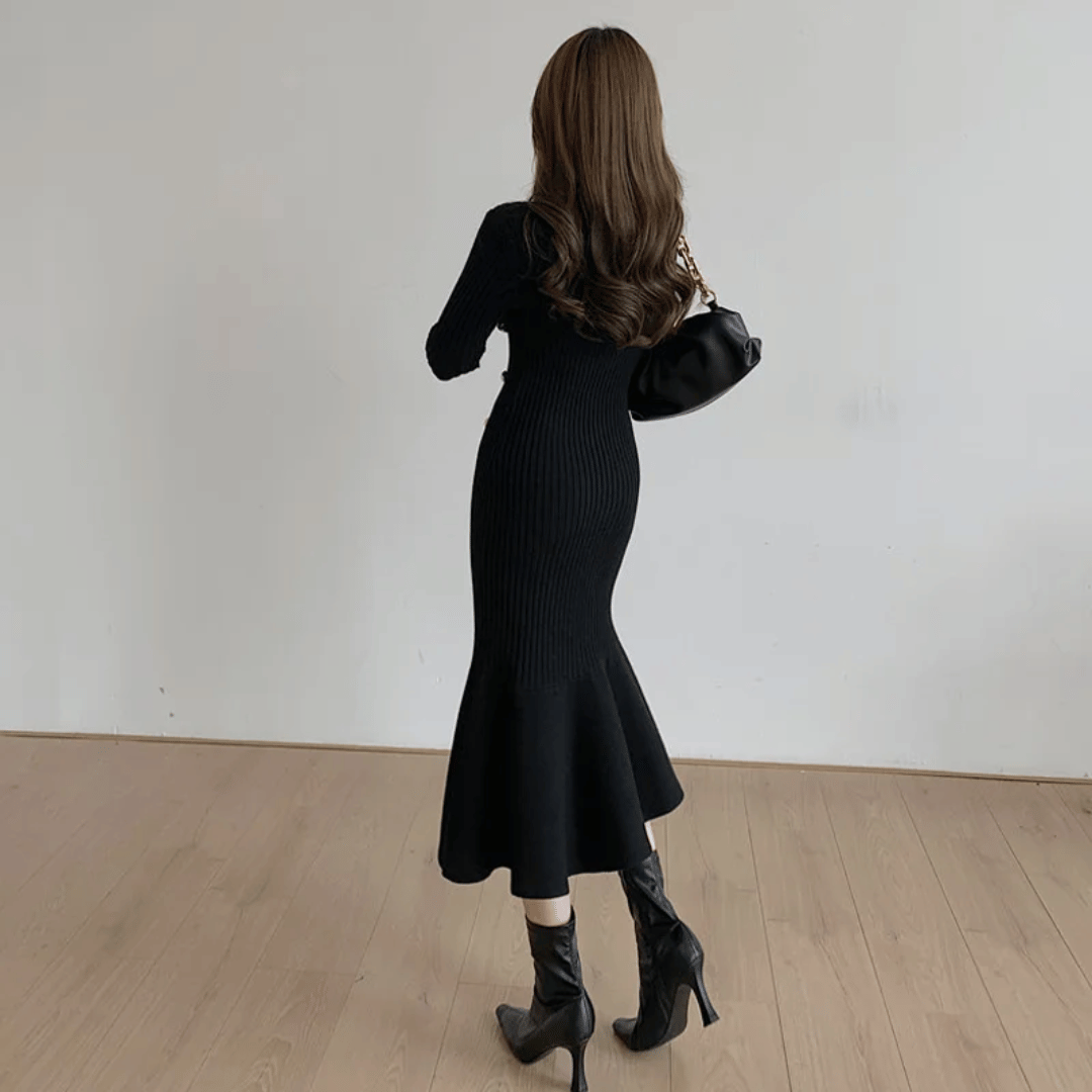MW | elegantes geripptes Midikleid für Damen