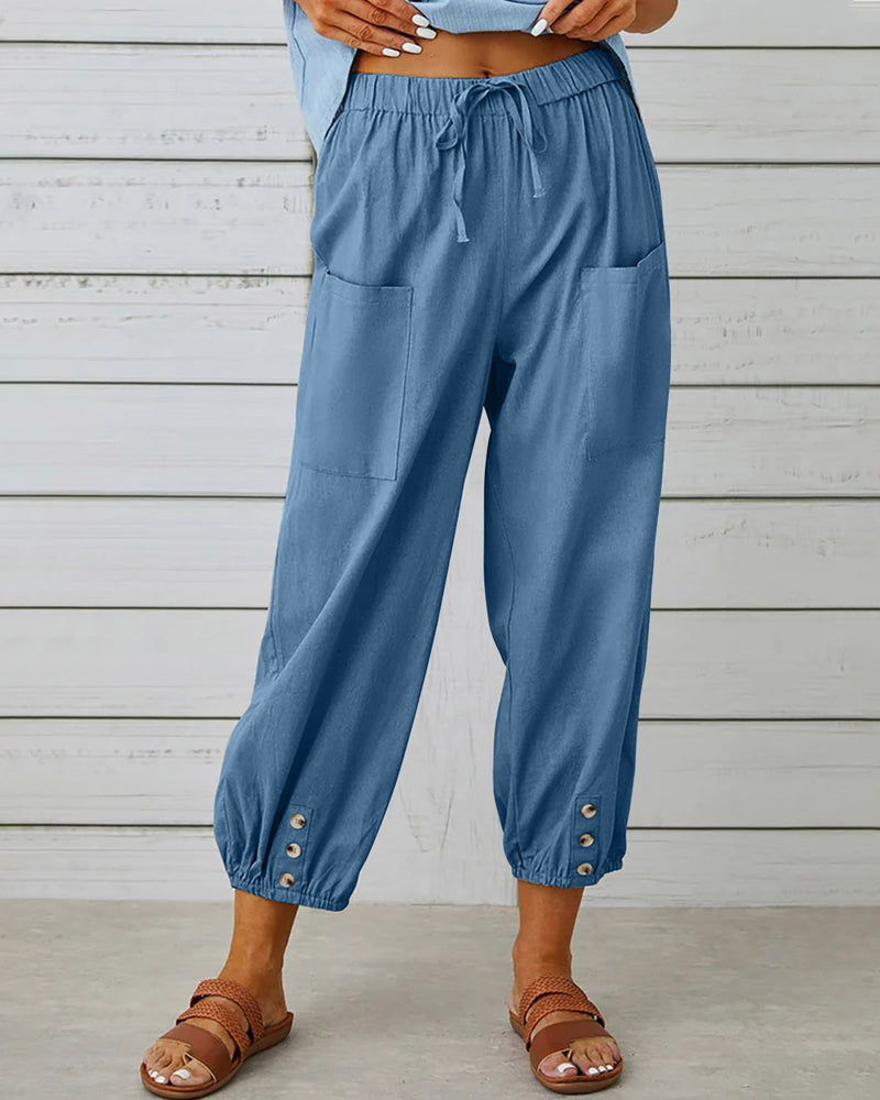 EM | Bequeme Cargohose mit Kordelzug und Knöpfen