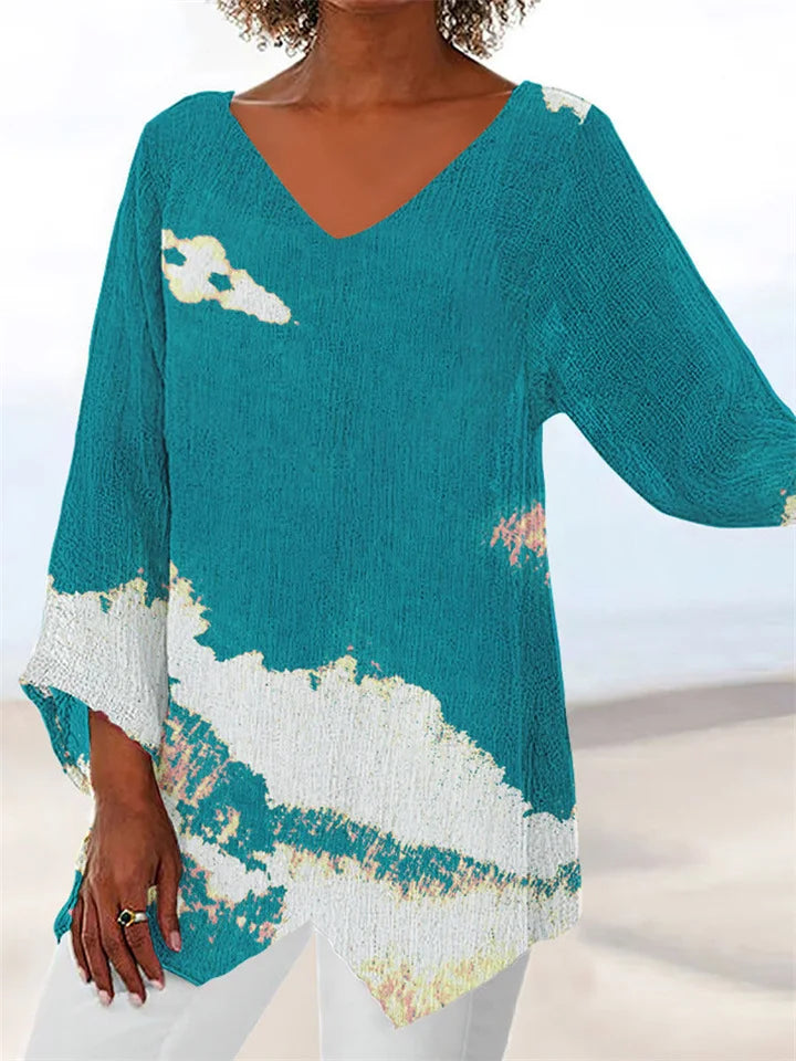 EM | Bedruckte, lockere Bluse mit V-Ausschnitt