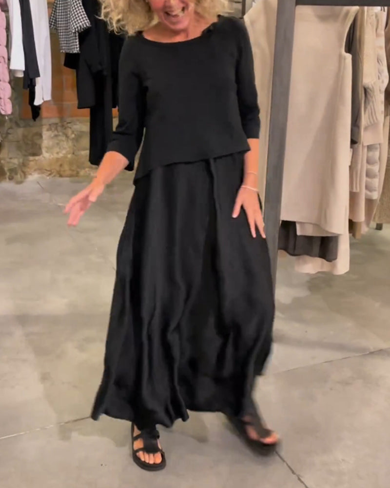 MW | Zweiteiliges Set mit trägerlosem Kleid und einfarbigem Oberteil