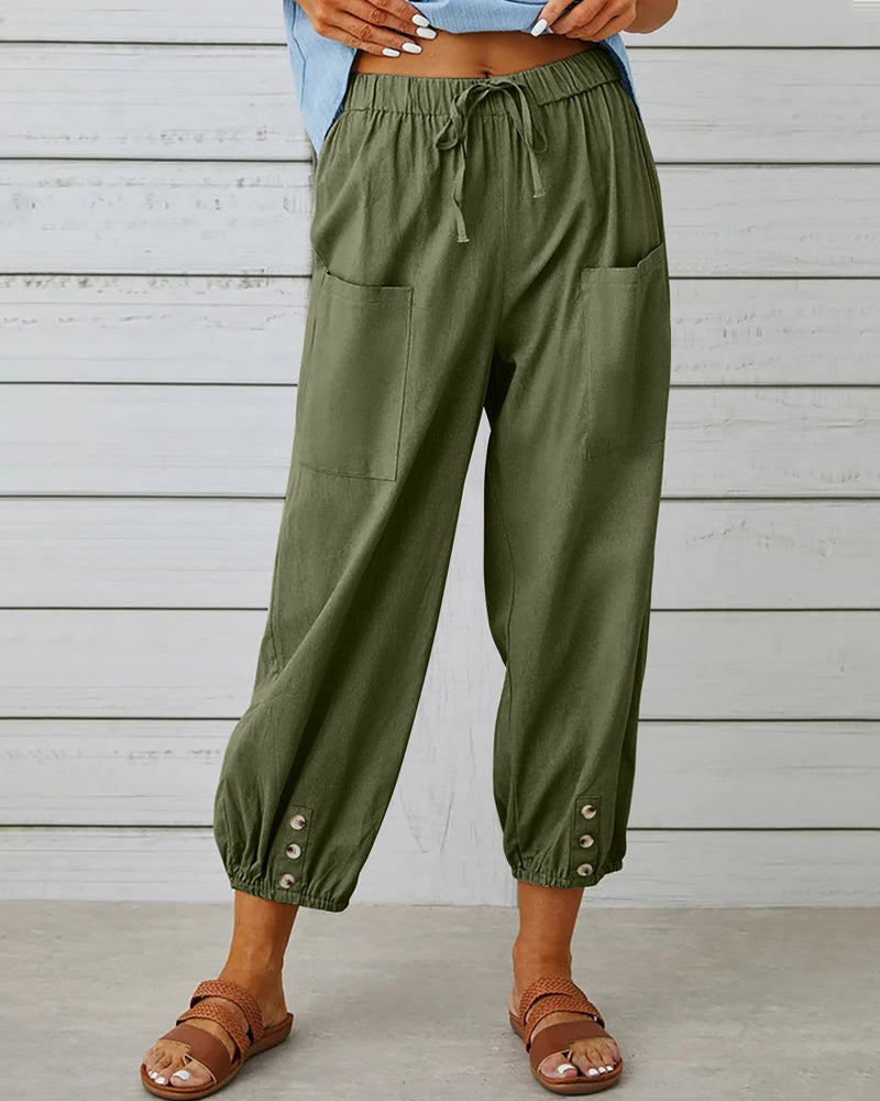 EM | Bequeme Cargohose mit Kordelzug und Knöpfen