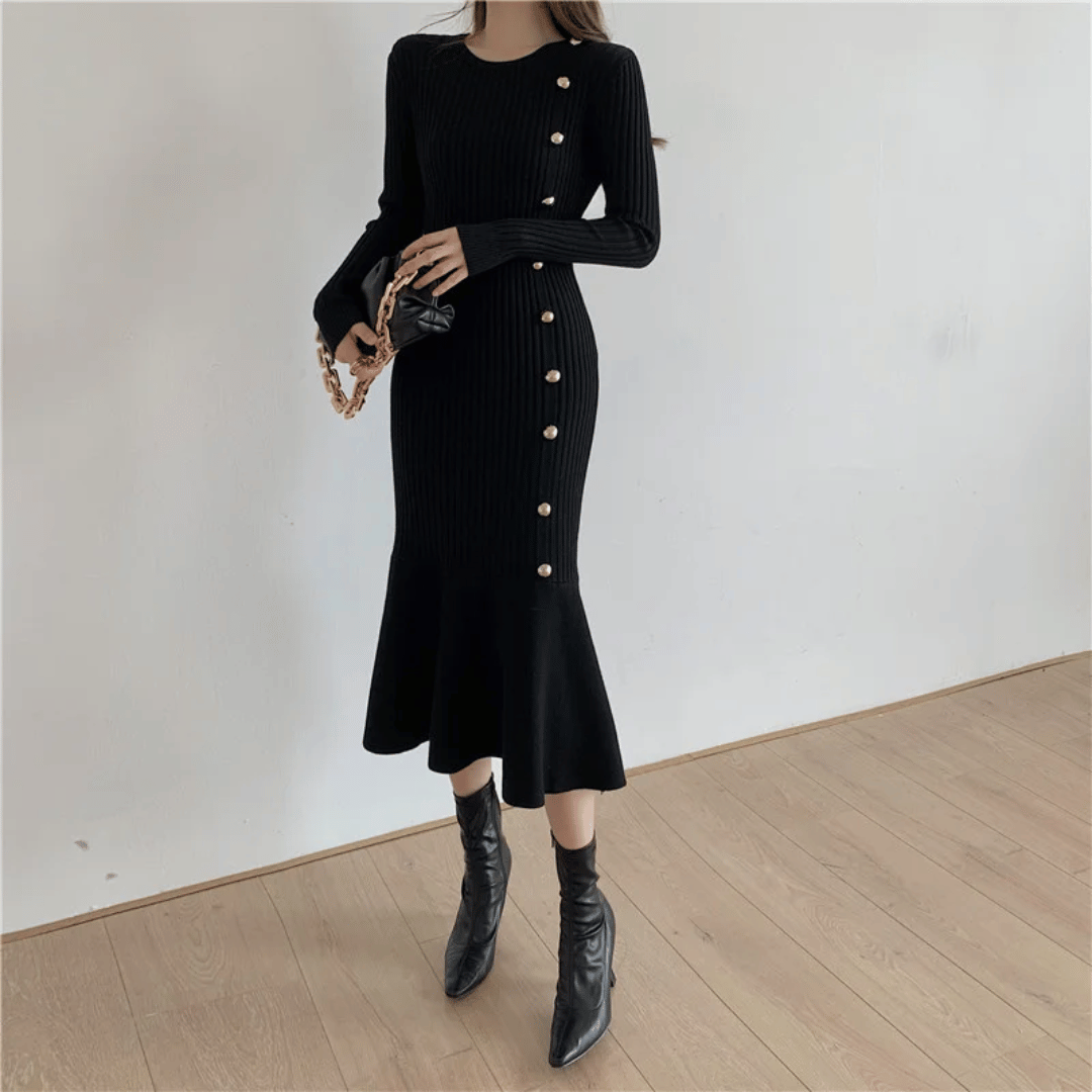 MW | elegantes geripptes Midikleid für Damen