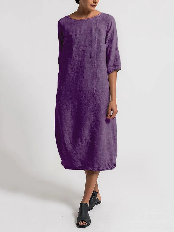 EM | Alice – Lässiges, einfarbiges Freizeitkleid mit Rundhalsausschnitt und 3/4-Ärmeln