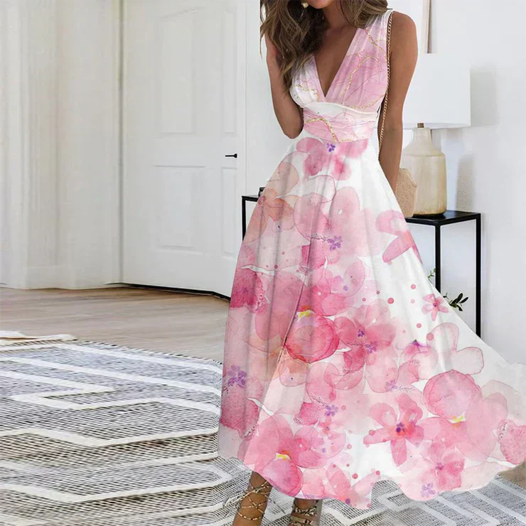 MW | elegantes Maxikleid mit tiefem V-Ausschnitt