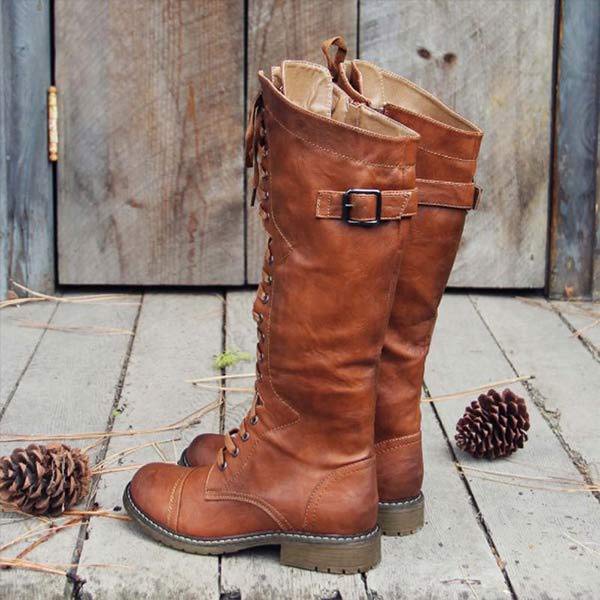 EM | Vintage-Kniehohe Schnürstiefel