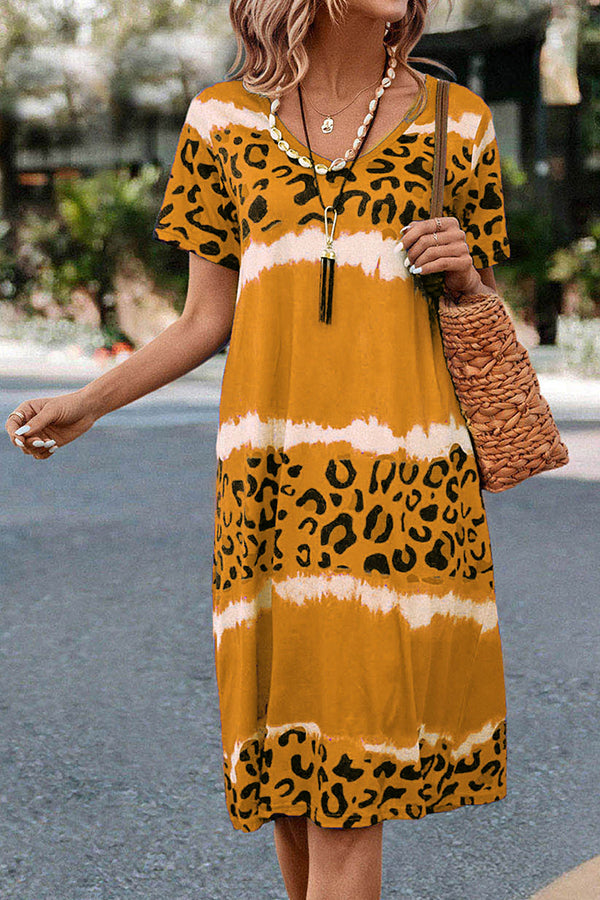 MW | Gradient Leopard Print Lässiges Midikleid