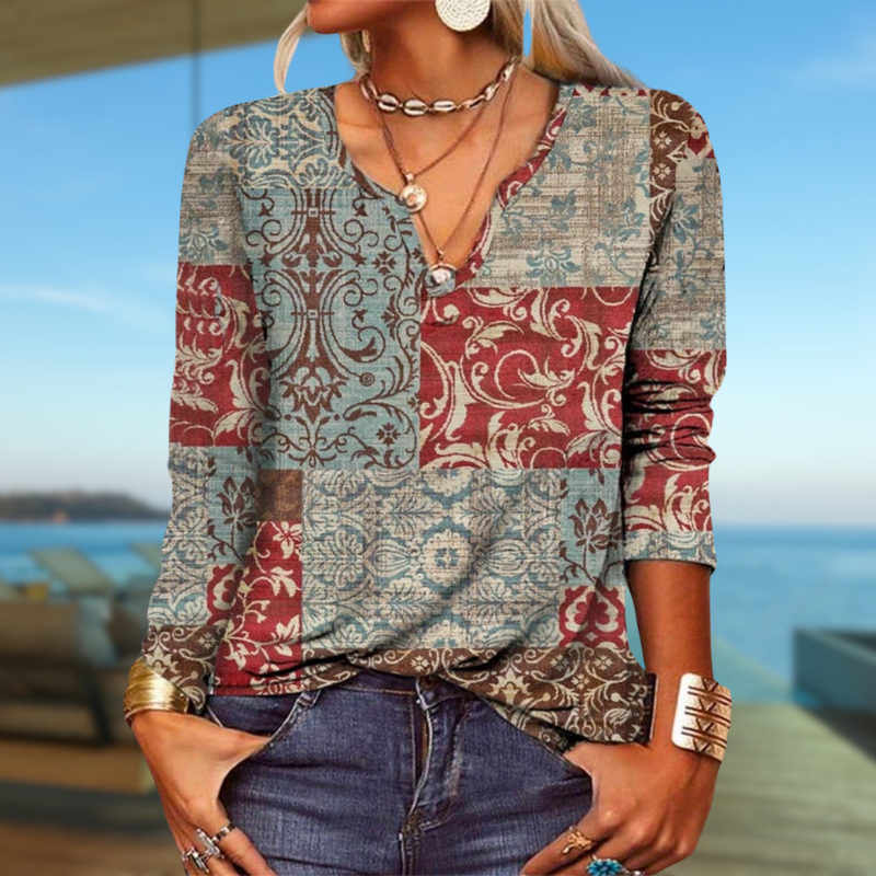 EM | langärmeliges Top mit Boho-Patchwork-Druck