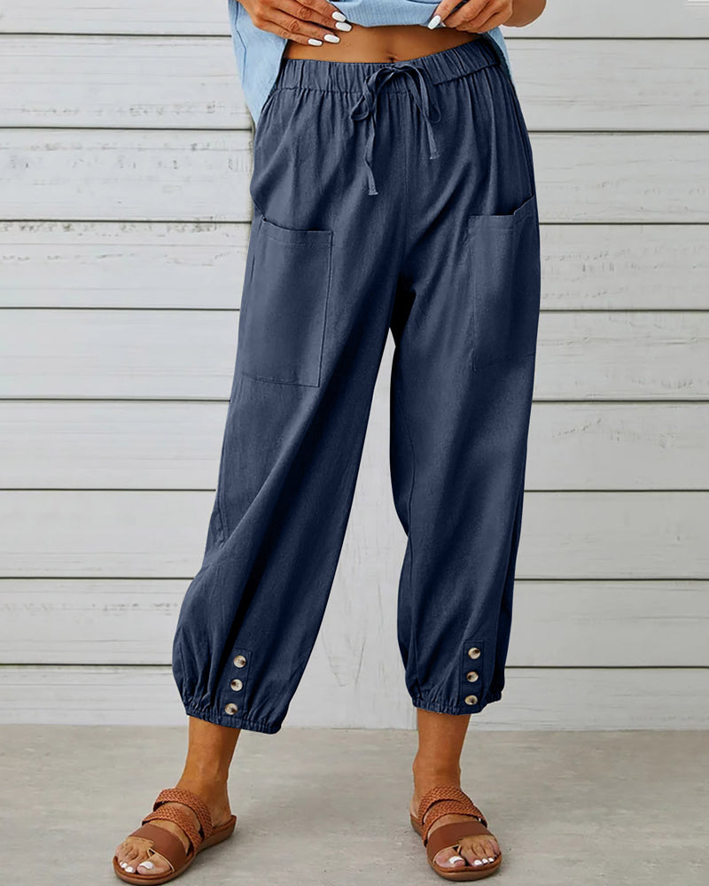 EM | Bequeme Cargohose mit Kordelzug und Knöpfen