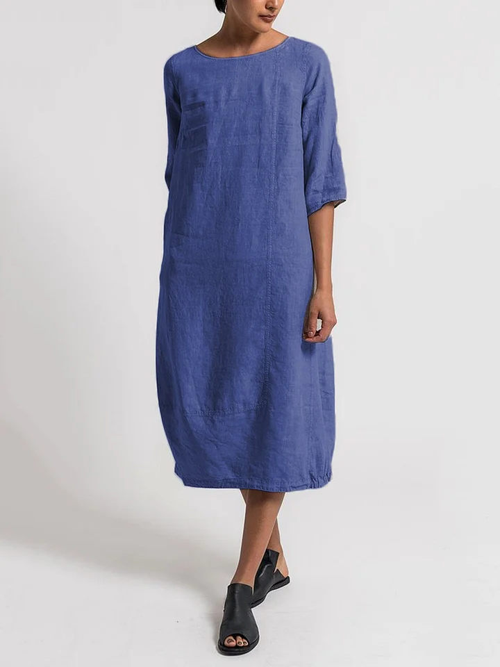EM | Alice – Lässiges, einfarbiges Freizeitkleid mit Rundhalsausschnitt und 3/4-Ärmeln