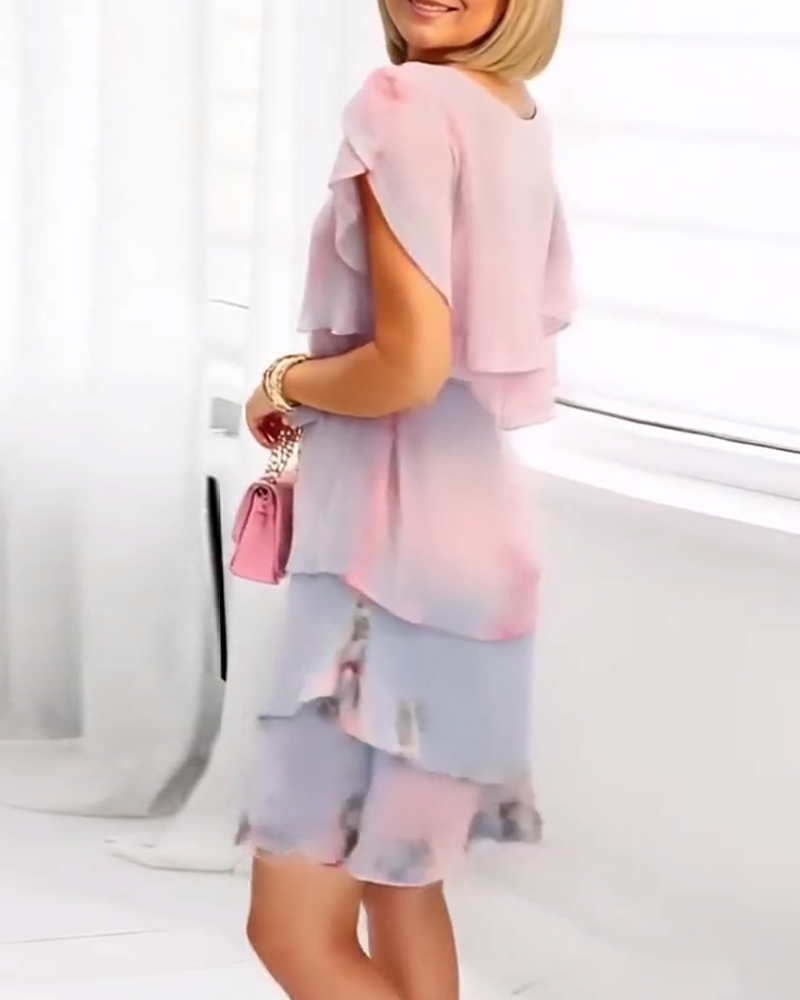 MW | Elegantes Petal Ärmel Kleid mit Blumenprint