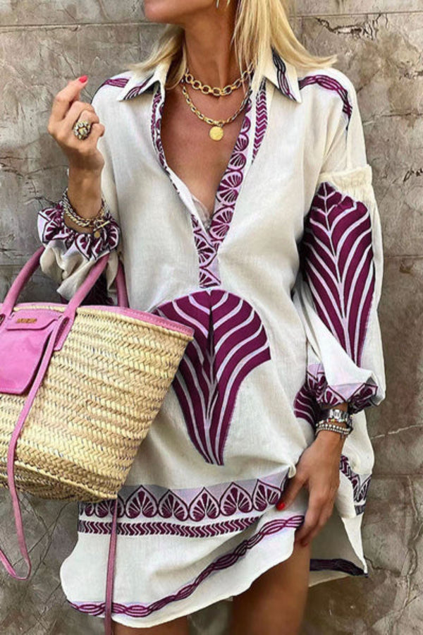 MW | Bedrucktes Tunika-Shirt Minikleid
