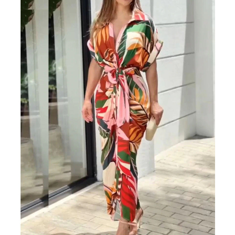MW | Women's Vintage Ruffle Print Sommer Shirt Kleid