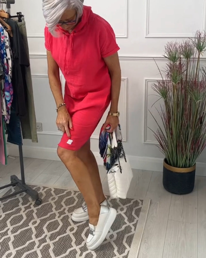 MW | Lässiges Kleid mit Kapuze und kurzen Ärmeln