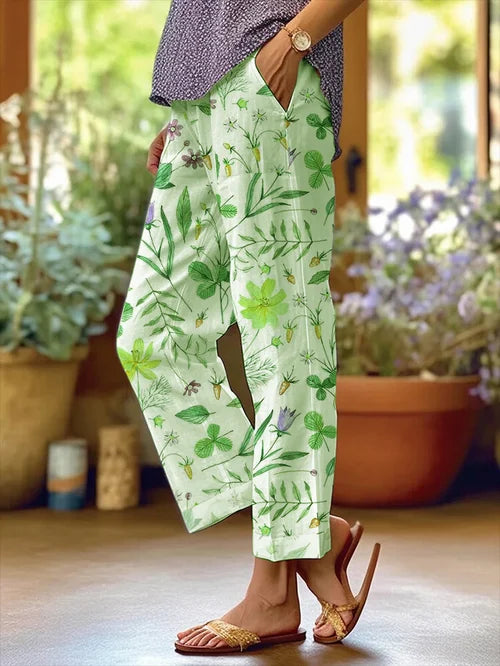 EM | Women's Floral Design Lose Tasche Patchwork Casual Hosen