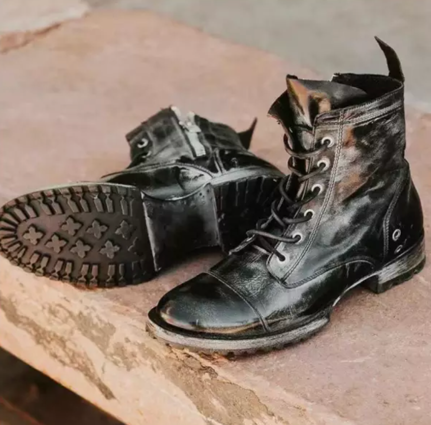 EM | Klassische robuste Vintage-Leder-Schnürstiefel