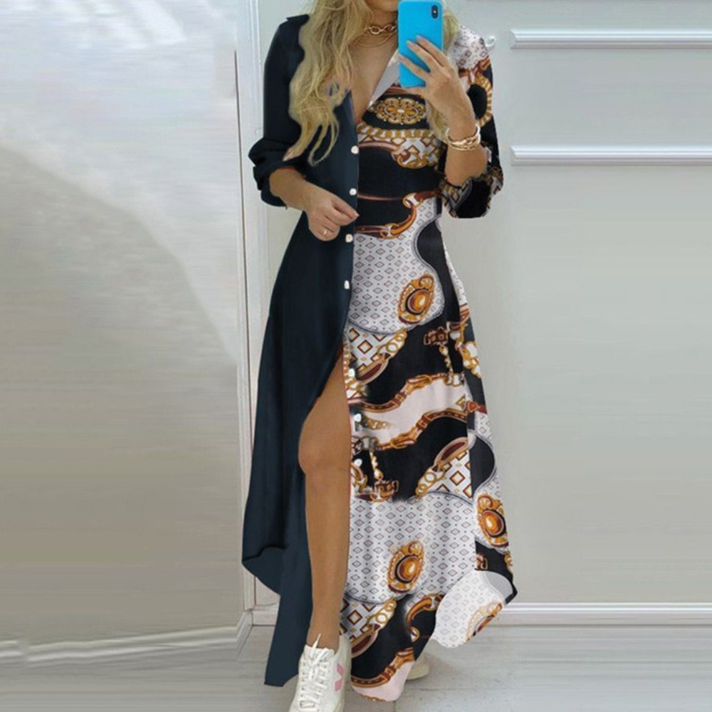 MW | elegantes langärmeliges Maxikleid für legere und formelle Anlässe