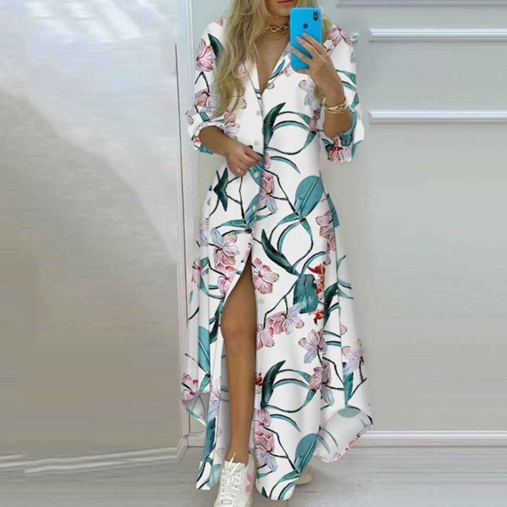 MW | elegantes langärmeliges Maxikleid für legere und formelle Anlässe