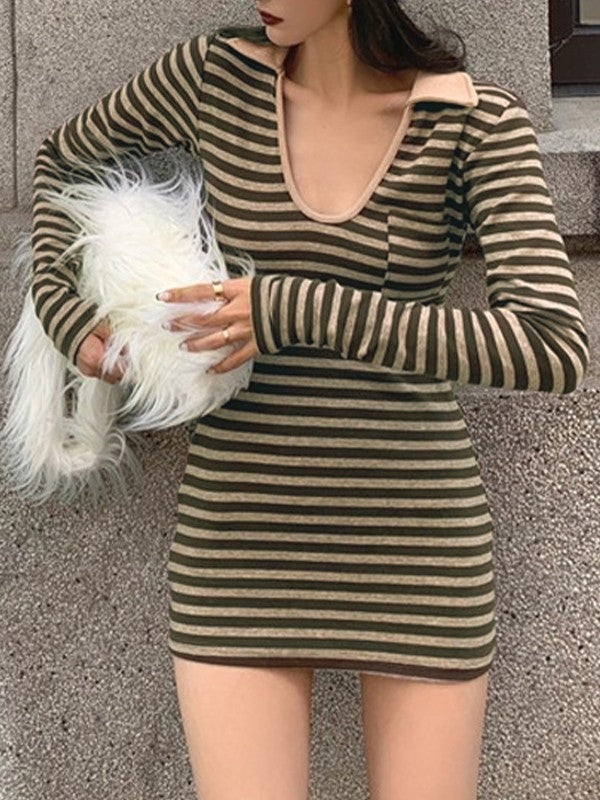 MW | Polo Gestreiftes langärmeliges Minikleid