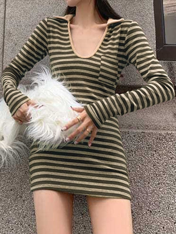 MW | Polo Gestreiftes langärmeliges Minikleid