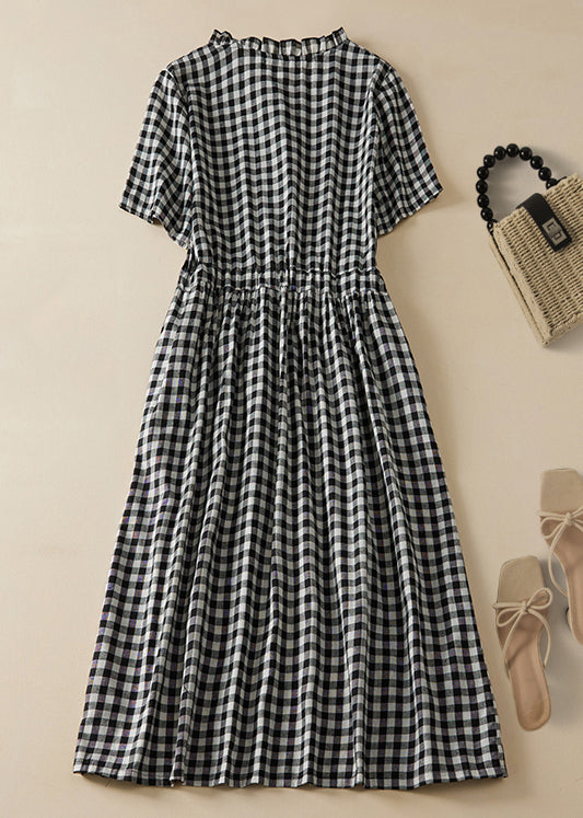 MW | Plaid Ruffled Lace Up Cotton Shirts Kleider Sommer GG054