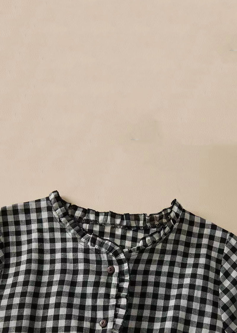 MW | Plaid Ruffled Lace Up Cotton Shirts Kleider Sommer GG054
