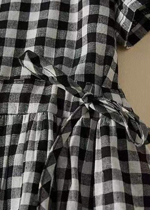 MW | Plaid Ruffled Lace Up Cotton Shirts Kleider Sommer GG054