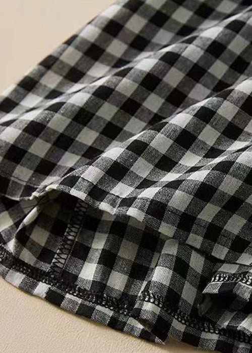 MW | Plaid Ruffled Lace Up Cotton Shirts Kleider Sommer GG054