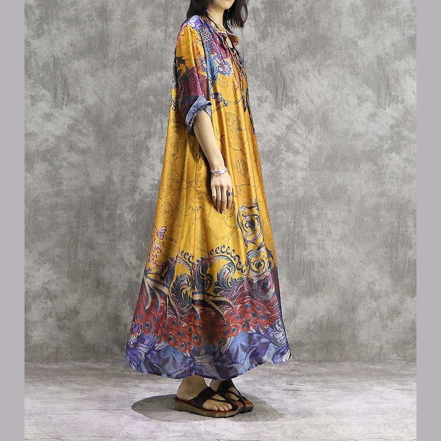 MW | Französische Drucke Chiffon Tunika Kleid Fashion Design gelb Chiffon Kleider Sommer