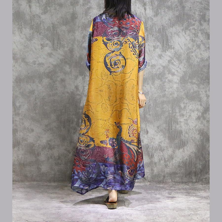 MW | Französische Drucke Chiffon Tunika Kleid Fashion Design gelb Chiffon Kleider Sommer