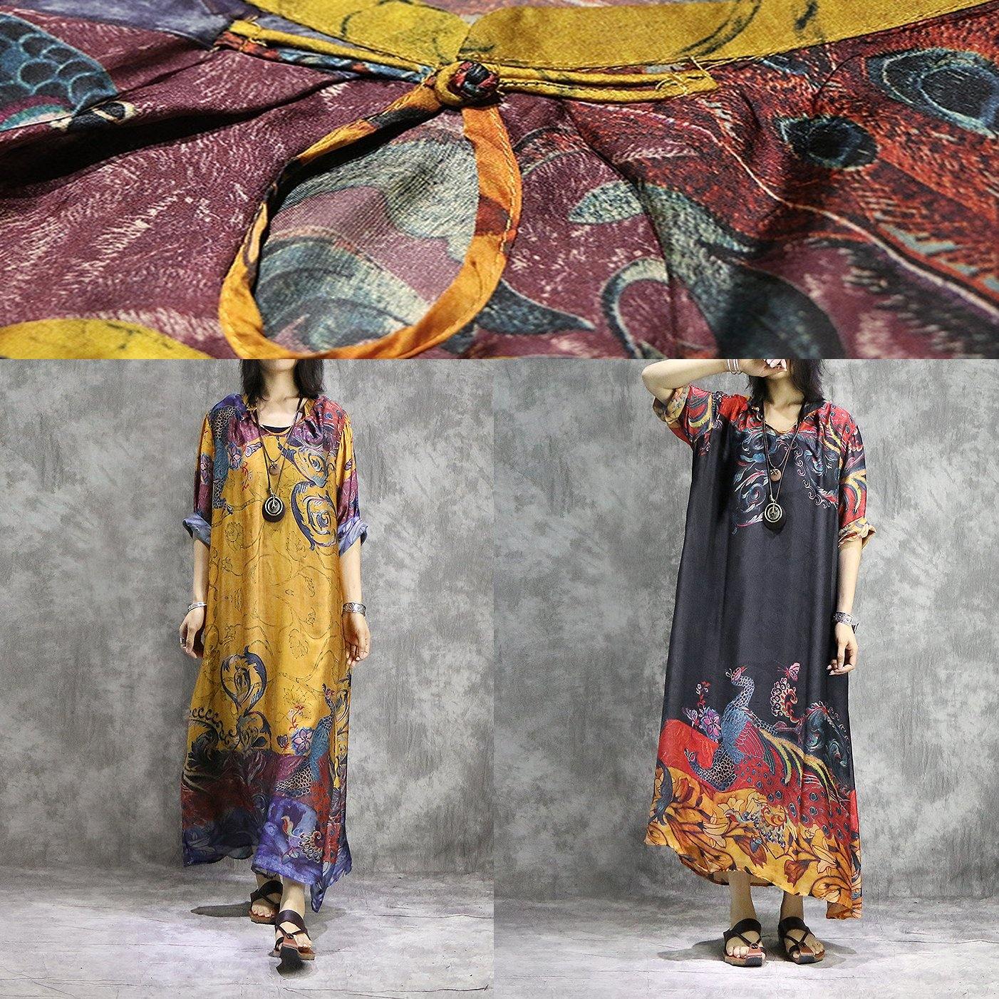 MW | Französische Drucke Chiffon Tunika Kleid Fashion Design gelb Chiffon Kleider Sommer