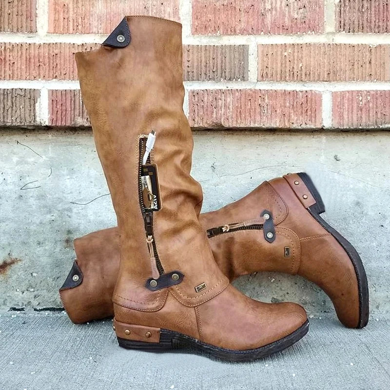 EM | Kniehohe Lederstiefel mit Reißverschluss