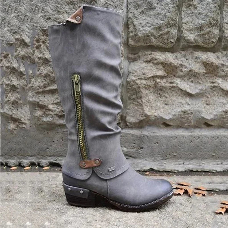 EM | Kniehohe Lederstiefel mit Reißverschluss