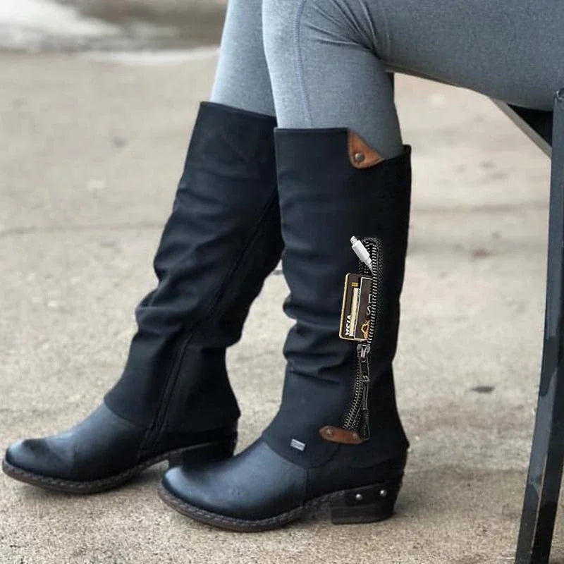EM | Kniehohe Lederstiefel mit Reißverschluss