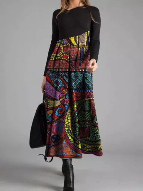 EM | Geometrisches Patchwork-Maxikleid