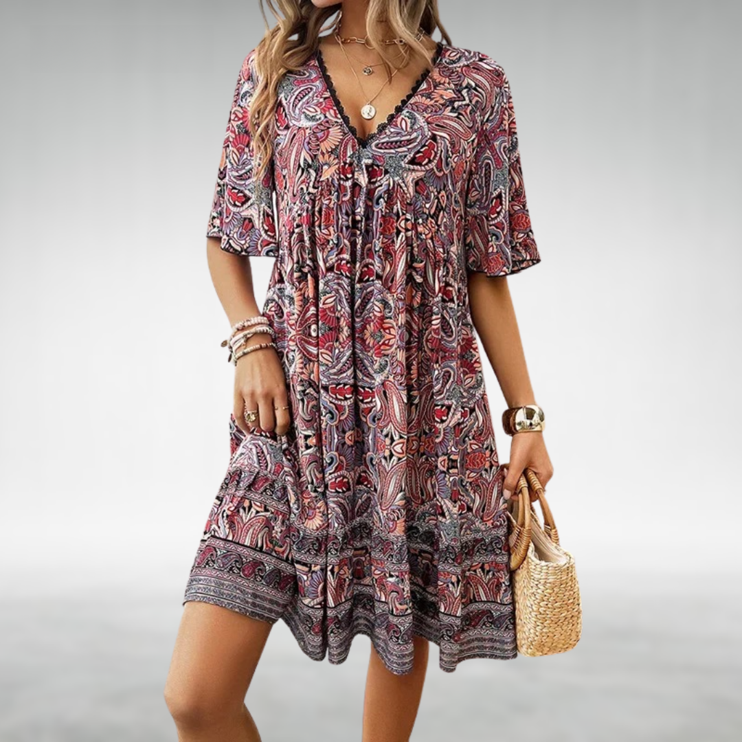 MW | Sommer Boho Paisley Print Minikleid