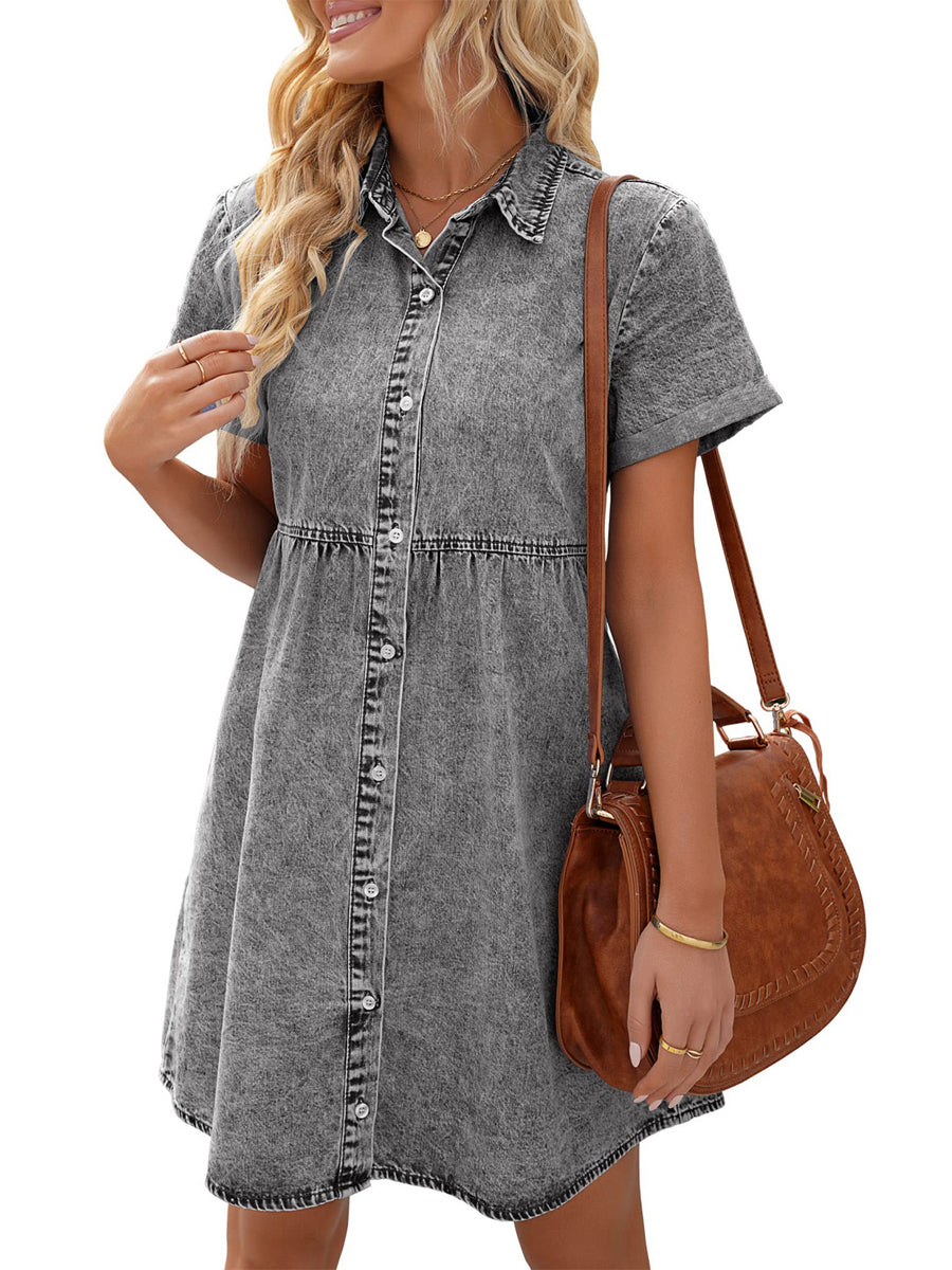 MW | Button Down Gürtel plissiert Flare A-Linie Shirt Midi Kleid