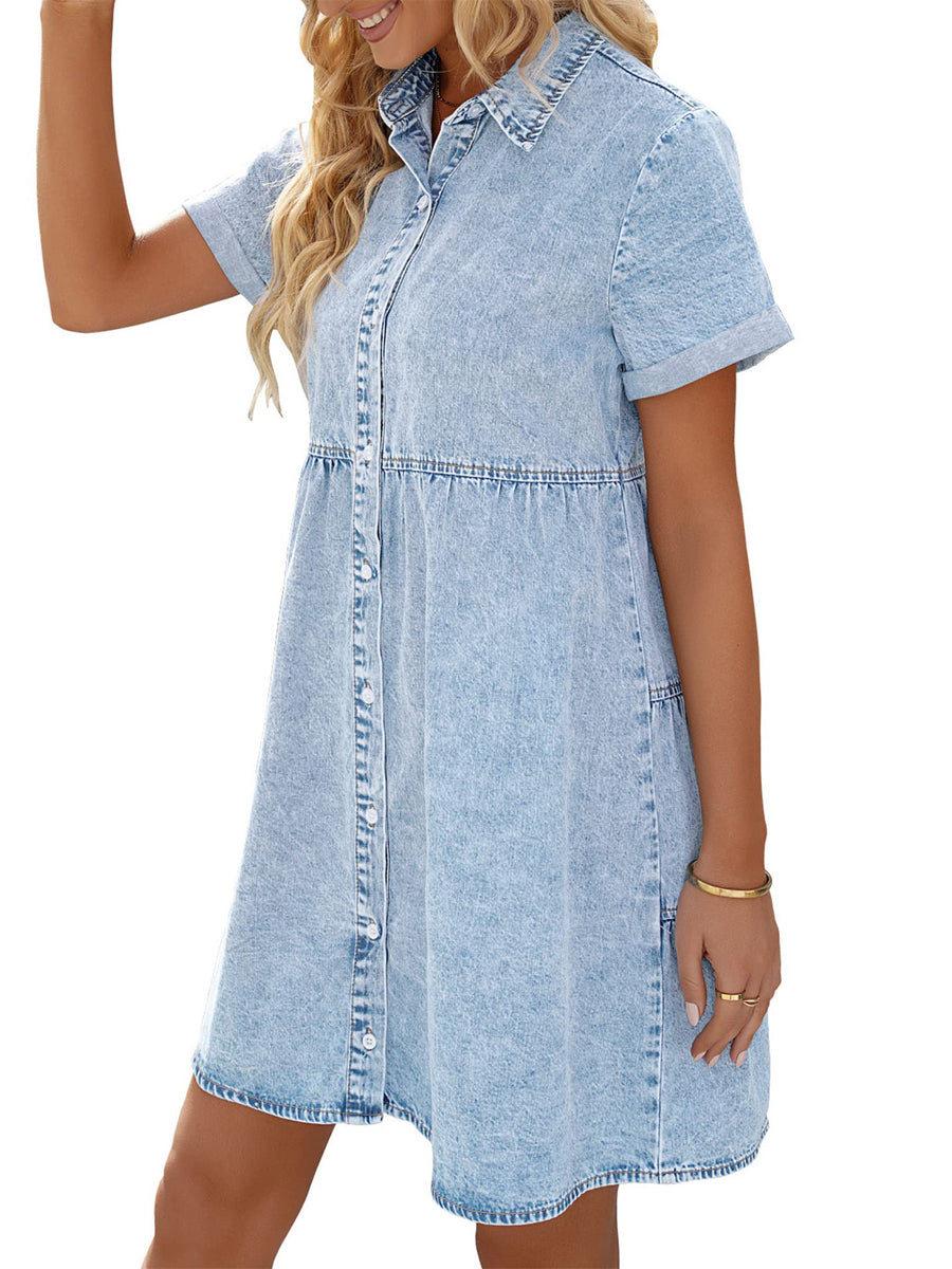 MW | Button Down Gürtel plissiert Flare A-Linie Shirt Midi Kleid