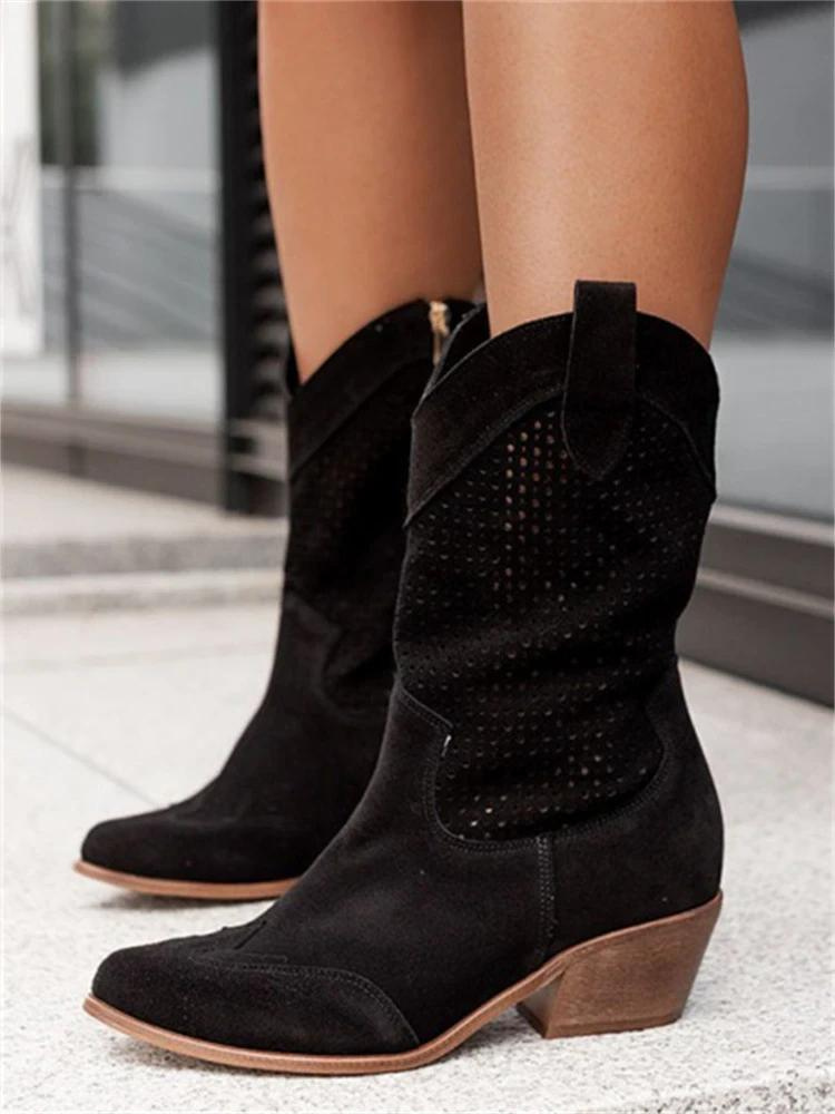 EM | Mittelhoher Absatz Gebranntes Wildleder Niedrig geschnittene Damenstiefel Trendy