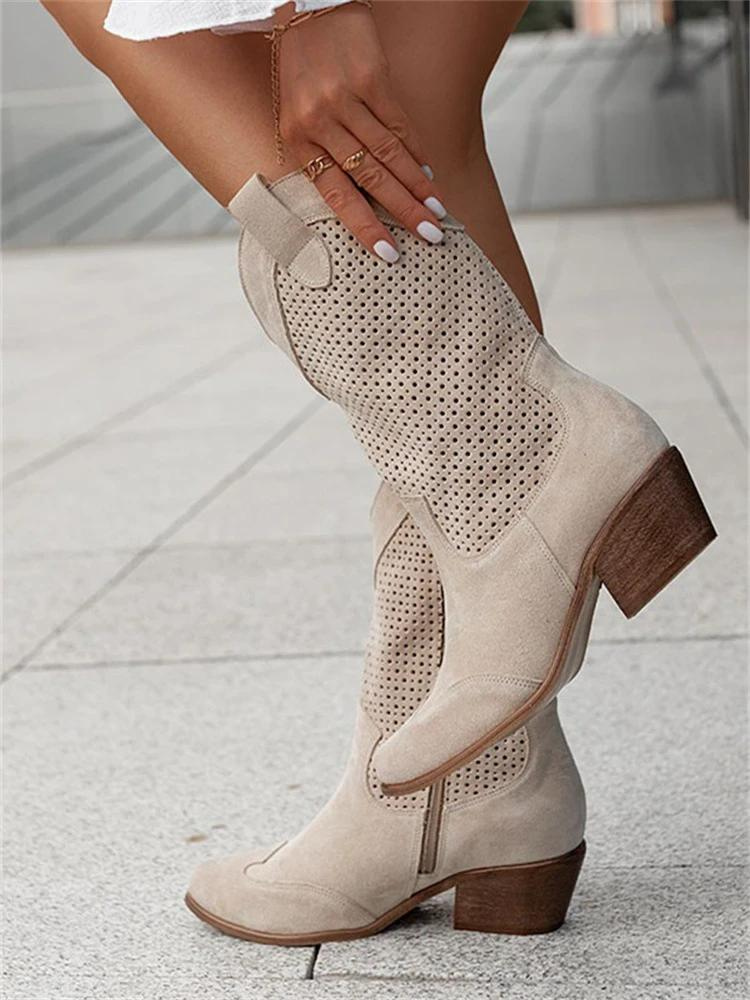 EM | Mittelhoher Absatz Gebranntes Wildleder Niedrig geschnittene Damenstiefel Trendy