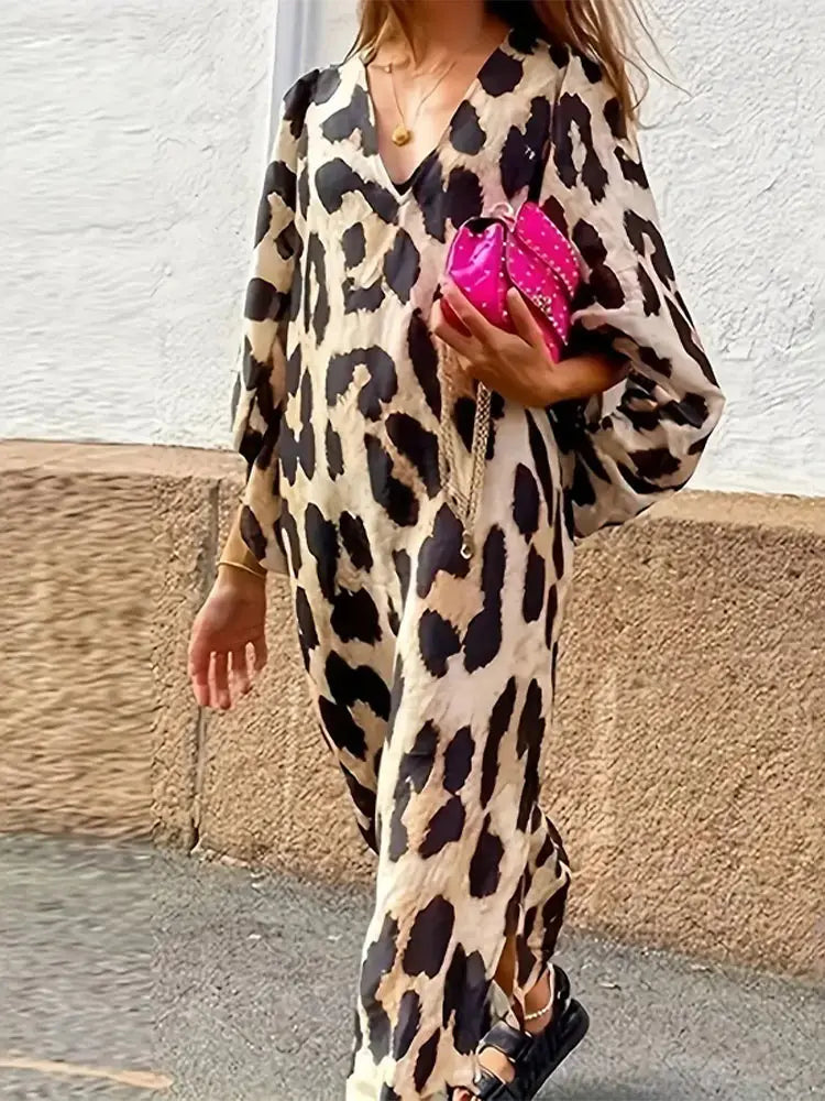 MW | Midikleid mit Leopardenmuster und Dreiviertel-Ärmeln