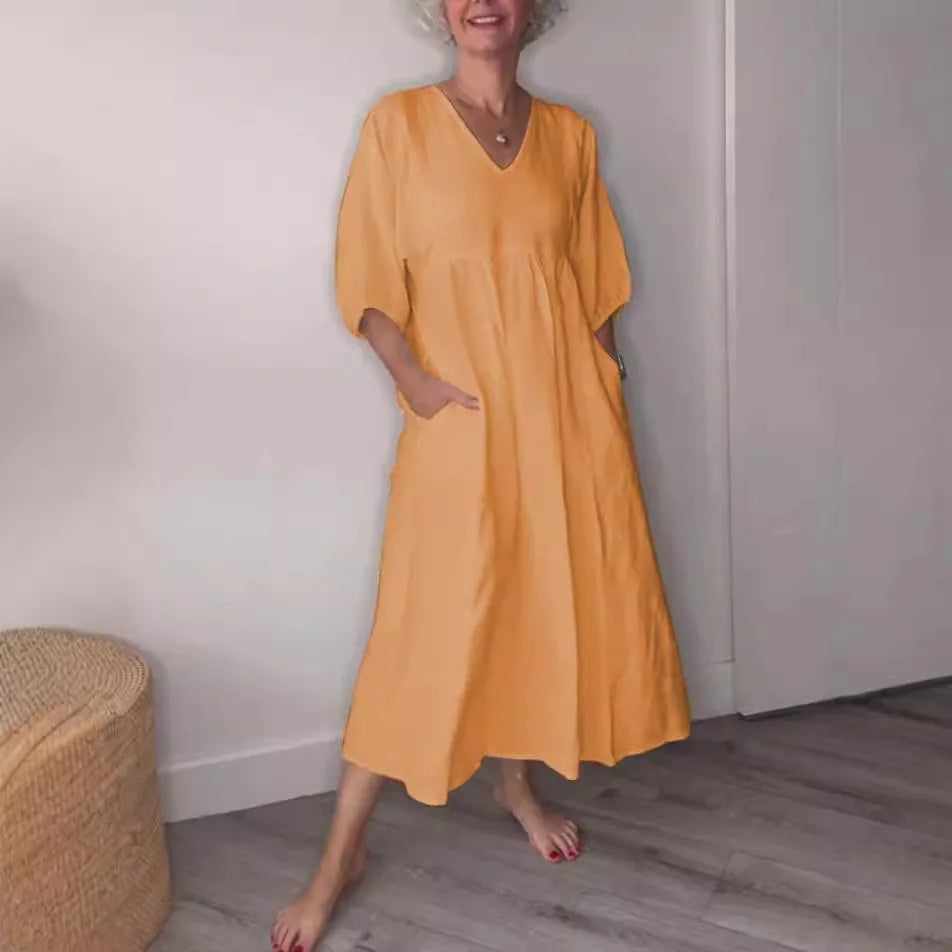 MW | Entspannte Eleganz V-Ausschnitt Maxikleid